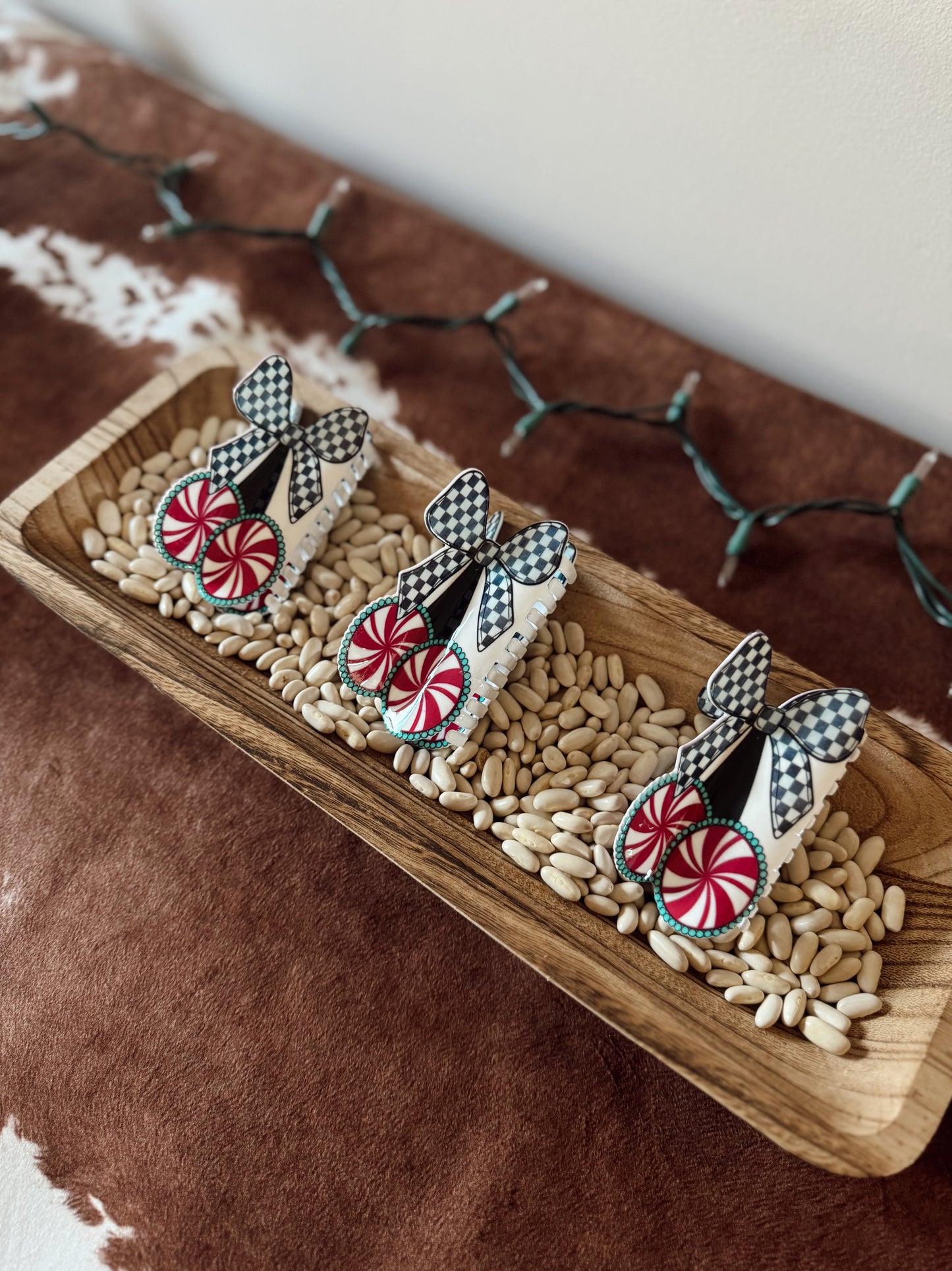 The Peppermint Cherry Bow Clip