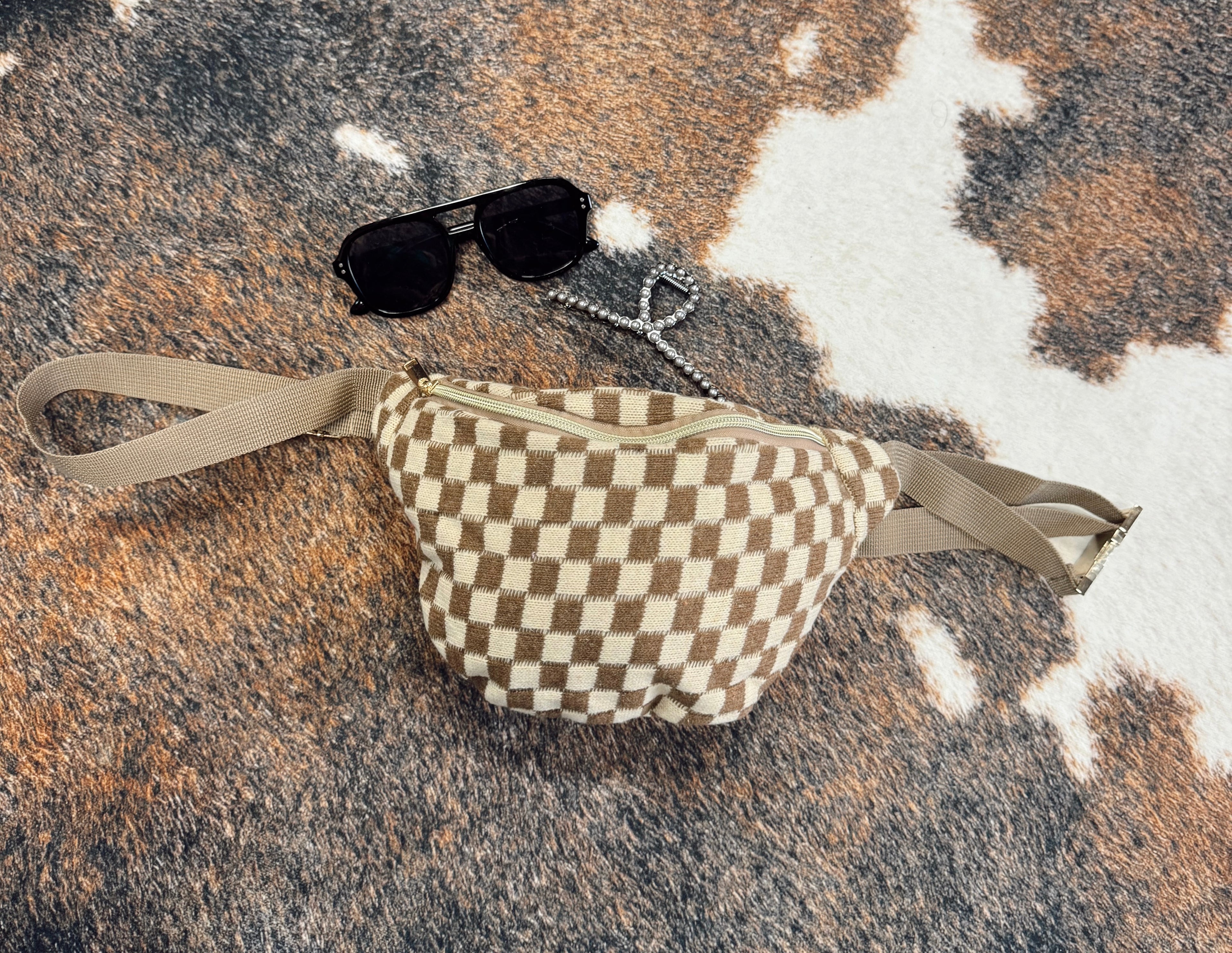 The Tan Checkered Fanny Pack