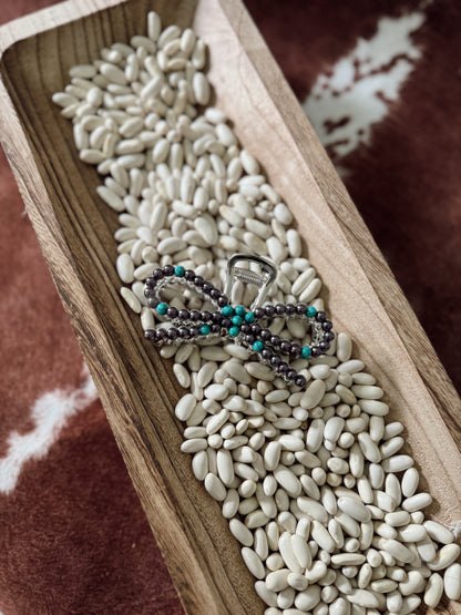 The Silver & Turquoise Bow Stoned Metal Claw Clip