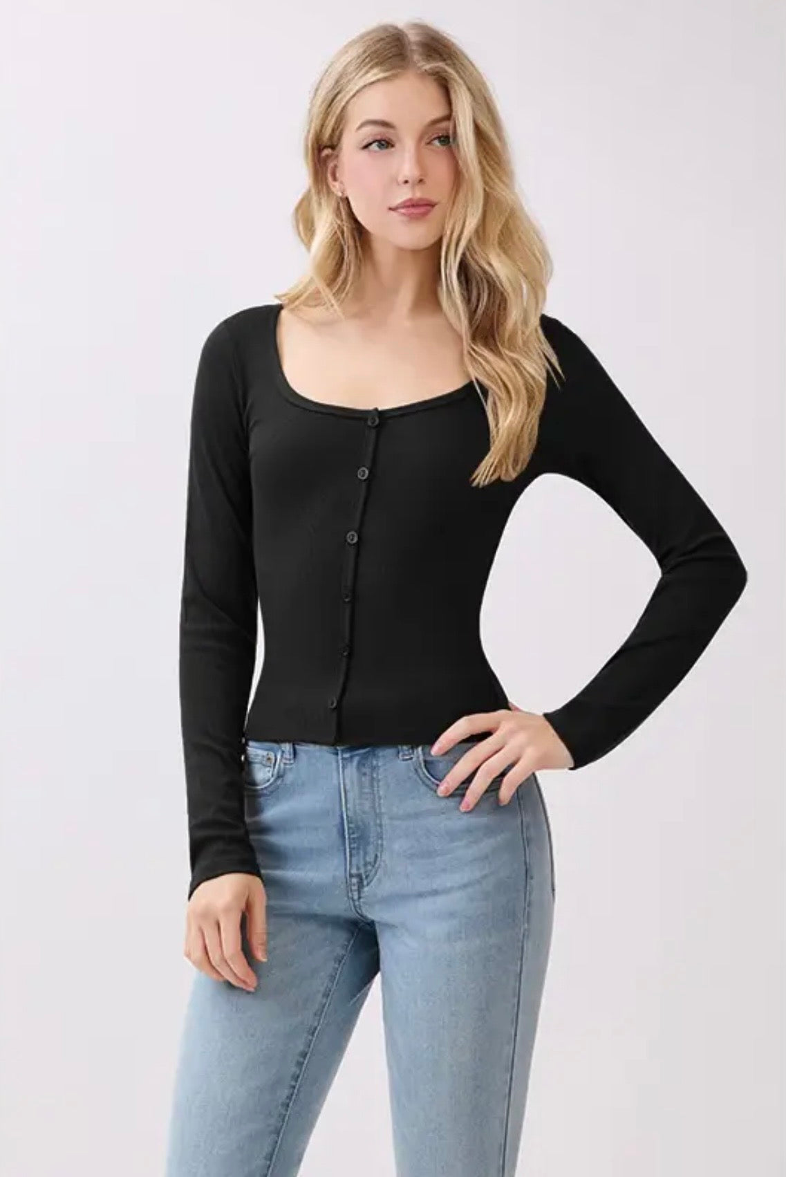 The Rowdy Button Top - Black