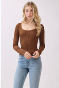 The Rowdy Button Top - Brown