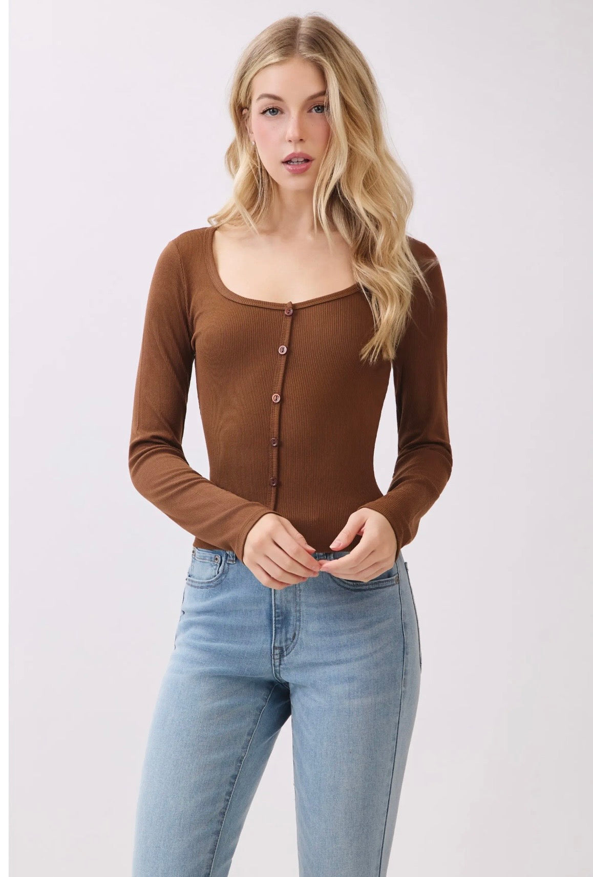 The Rowdy Button Top - Brown