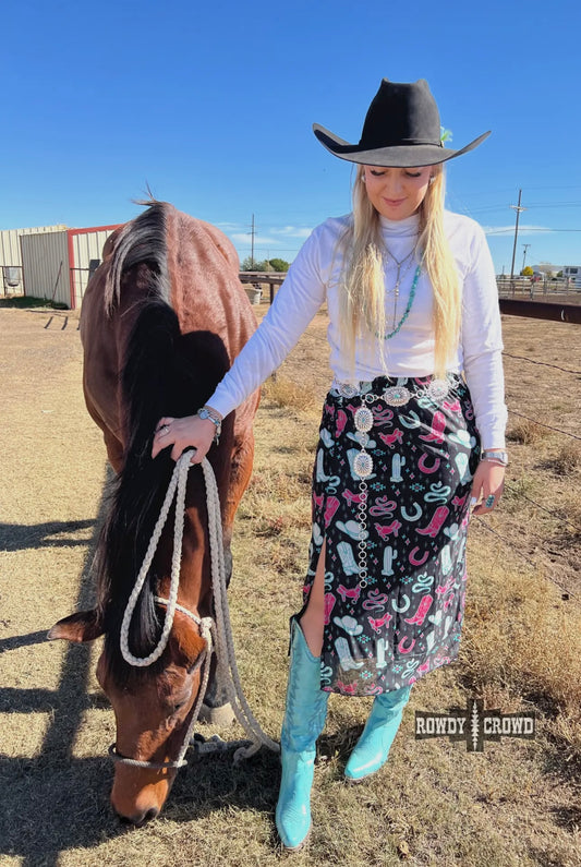 All The Western Print Skirt