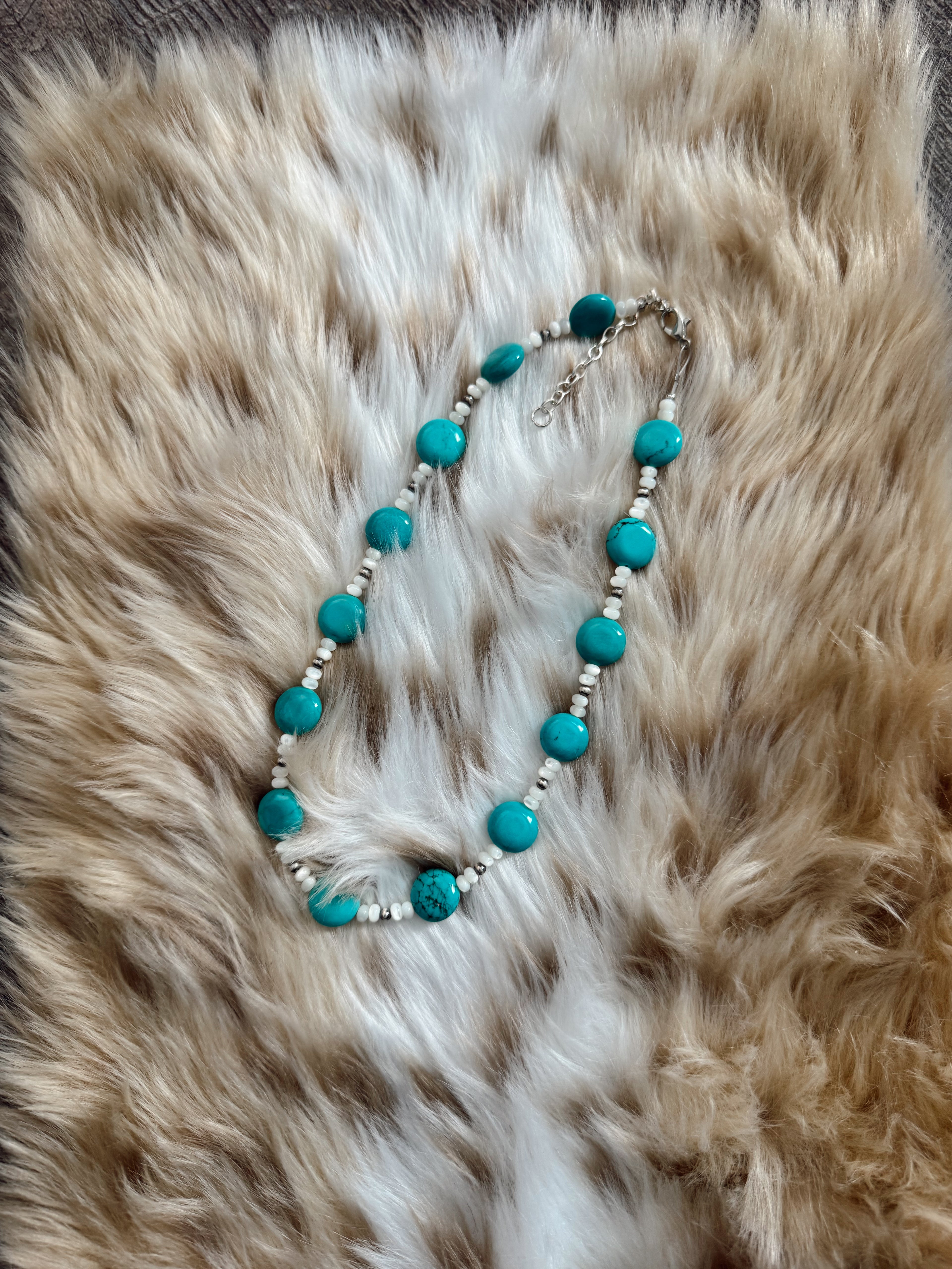 The Madi - Mother of Pearl, Sterling & turquoise 14 - 16 inches