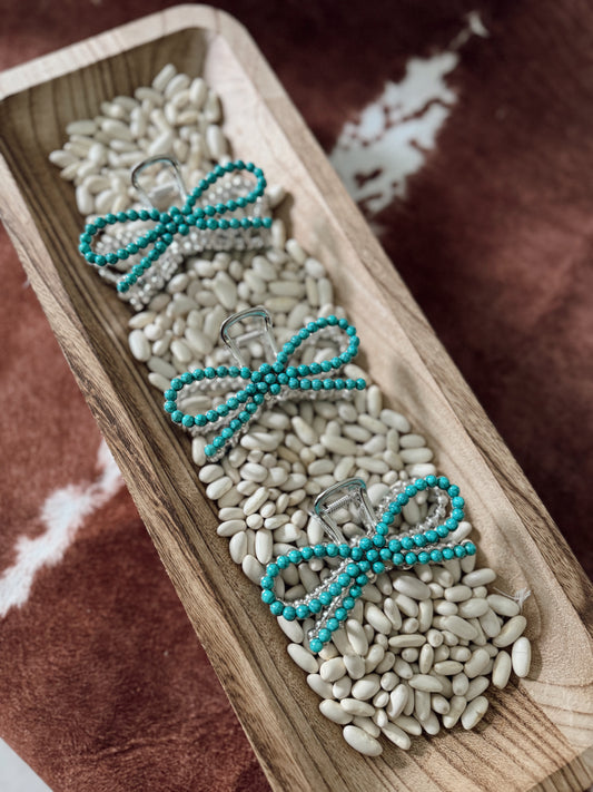 The Turquoise Bow Stoned Metal Claw Clip